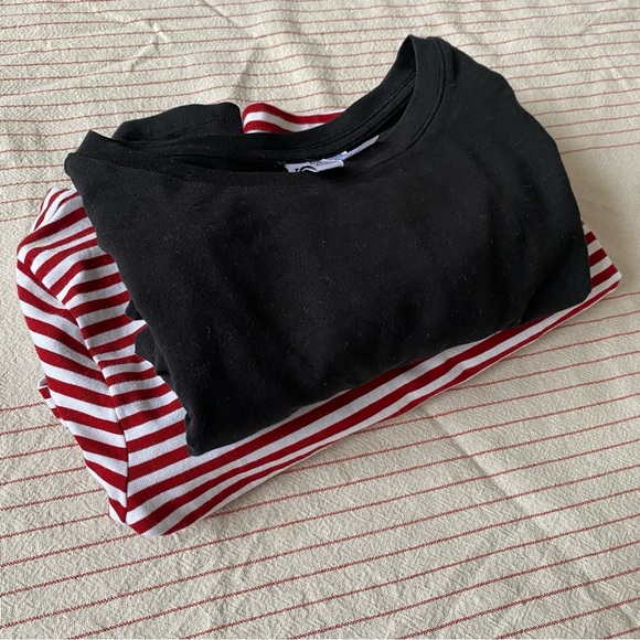 Set of 2: Black and Red Striped basic long sleeve tops stretchy form fitting XS - Picture 14 of 14